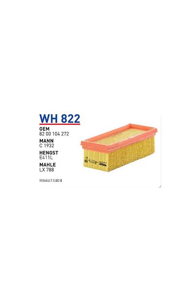 WUNDER Wh822 Oem 8200104272   Renault Clio Ii Air Filter