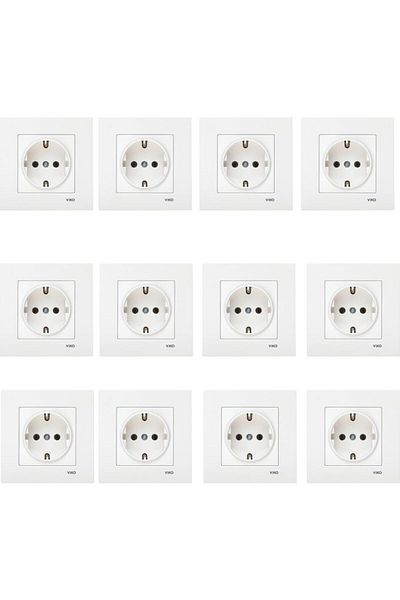 VİKO Set of 12 White Viko Karre Grounded Socket Framed