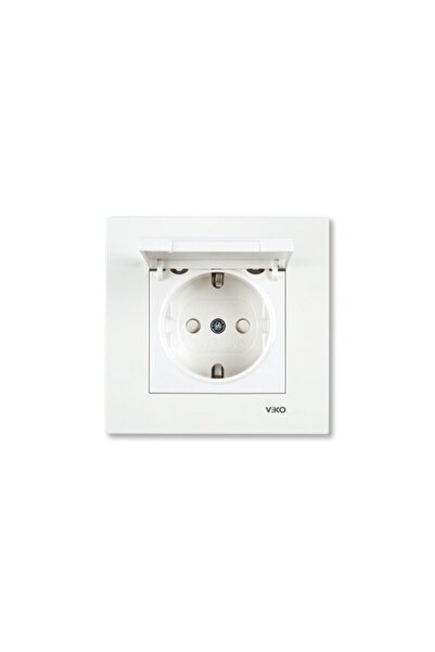 VİKO KARRE Ç.K. KAPAKLI TOPRAKLI PRİZ BEYAZ ÇERÇEVELİ