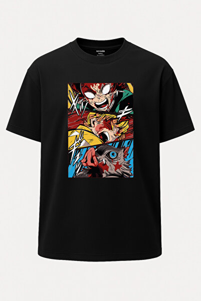 nirvoda Tricou unisex supradimensionat Demon Slayer Tanjiro Zenitsu
