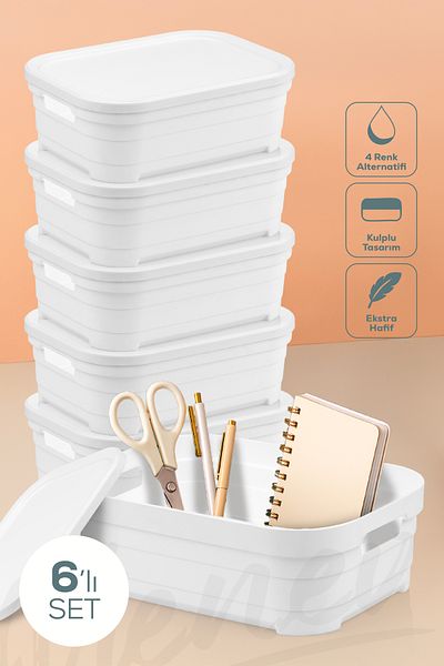 Vienev 6-Piece Lid 2.8 Liter Storage Box White