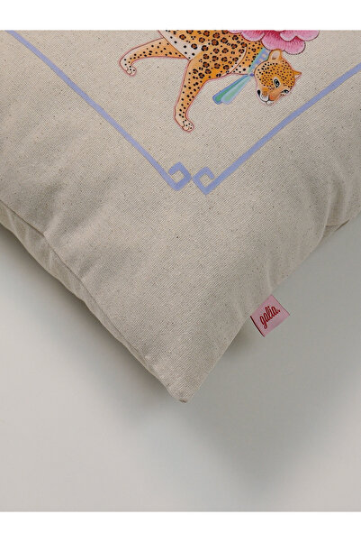 Galia Tasarım Peony Panther Flower Carrying Leopard Linen Throw Pillow Case 45X45 cm