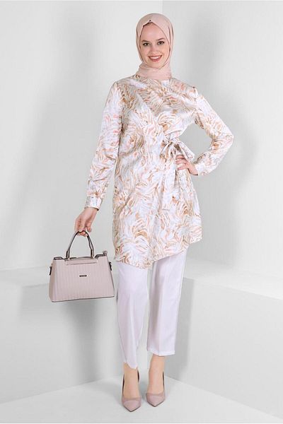 Alvina PATTERNED BINDING DETAIL SATIN TUNIC 43642