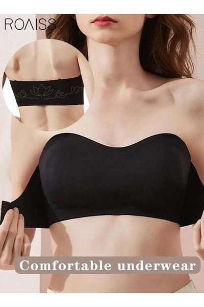 ROAISS Women's Strapless Bralette Tube Top Bras Lightweight Gathered Seamless Low-cut Backless for Wedding