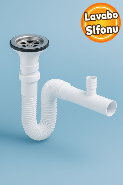 Badem10 Körüklü (ÇAMAŞIR BULAŞIK MAKİNE ÇIKIŞLI) Lavabo Sifonu Gider Borusu