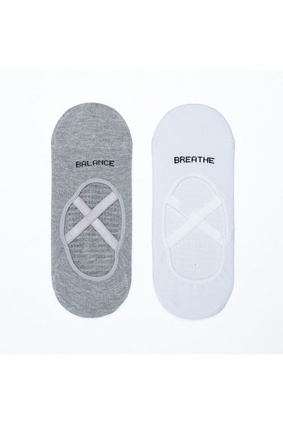 Balanced Yoga Stuff Pack of 2 Anti-Slip Cotton Pilates Socks (GREY, WHITE)