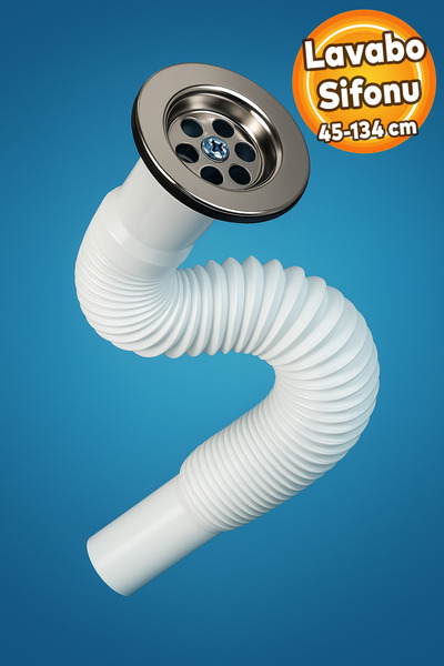 Badem10 Sifon Körüklü (45-134 CM) Lavabo Sifonu Evye Hortumu Pis Su Gideri Borusu