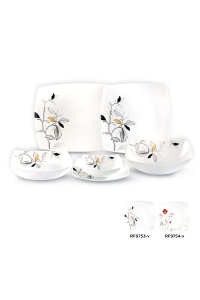 ROYALFORD 27pc Opal Ware Dinner Set Rf9754 Dishwasher Oven And Freezer Friendly Assorted Design Sets