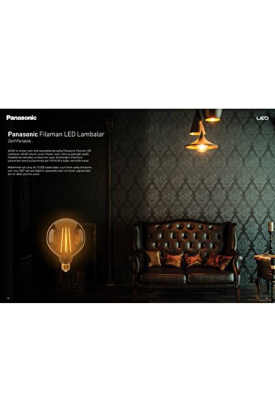 PANASONIC E27 Filaman Rustik Büyük Boy Ampül 630lm 2000k Gold Sıcak Sarı Işık 13,8*95 Cm