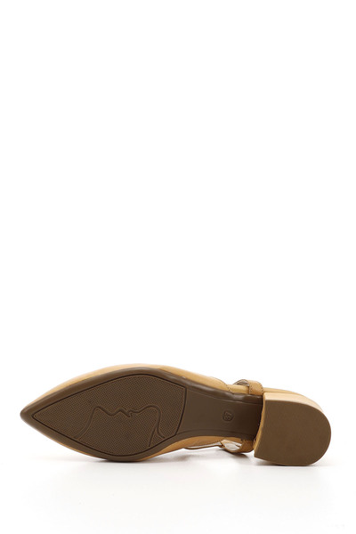 GÖNDERİ(R) Women's Mustard Thick Heeled Open Back Genuine Leather Shoes