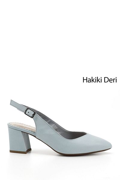 GÖNDERİ(R) Pantofi de damă, albastru antic, cu toc gros, spate deschis, din piele naturală