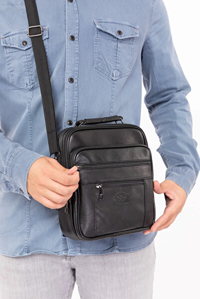 By Hakan Newish Polo 3009 Large Size Genuine Leather Case Men's Hand and Shoulder Bag Black