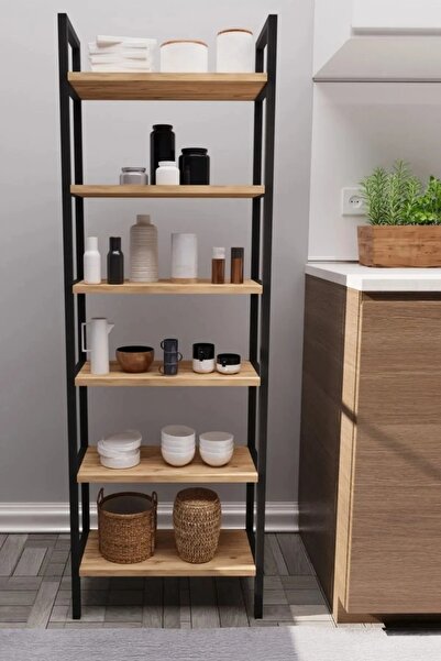 Tedarikcenter Heves 6 Raflı Mutfak Rafı Metal Ayaklı Banyo Dolabı Çok Amaçlı Raf Kiler Dolabı Ofis Rafı Kitaplık