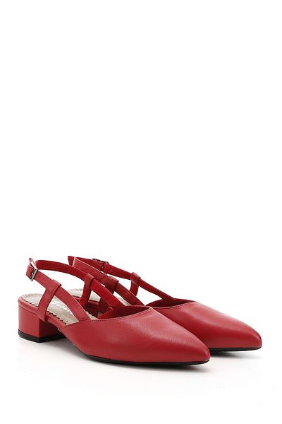 GÖNDERİ(R) Women's Red Antique Thick Heeled Open Back Genuine Leather Shoes
