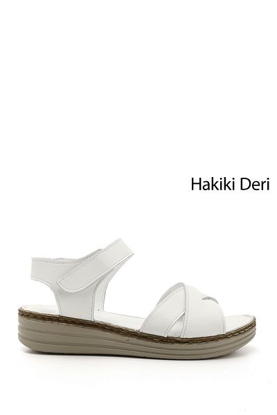 GÖNDERİ(R) Sandale confortabile din piele naturală cu toc cu pană cu velcro alb pentru femei/fete