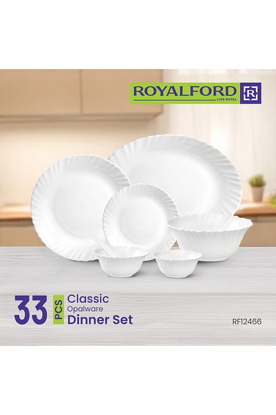 ROYALFORD 33pcs Opalware Dinner Set Rf12466 Dishwasher-safe And Microwave Safe Chip-resistant