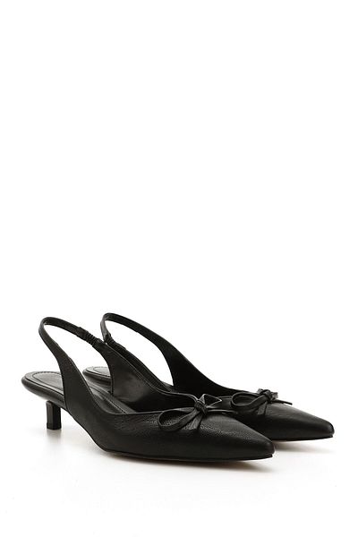 GÖNDERİ(R) Women/Girls Black Short Thin Heeled Bow Slingback Shoes