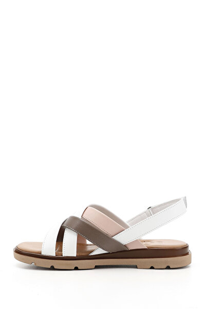 GÖNDERİ(R) Women's / Girls' White Cross-Strapped Genuine Leather Sandals