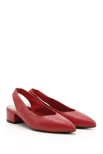 GÖNDERİ(R) Women's Red Antique Thick Heeled Open Back Genuine Leather Shoes