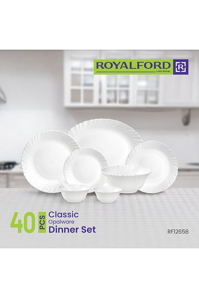 ROYALFORD 40pcs Classic Opalware Dinner Set Rf12658 Dishwasher-safe, Freezer And Microwave Safe