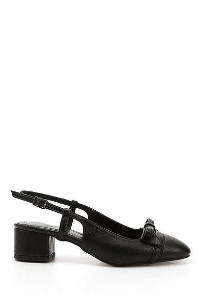 GÖNDERİ(R) Women / Girls Black Bow Short Thick Heeled Slingback Shoes