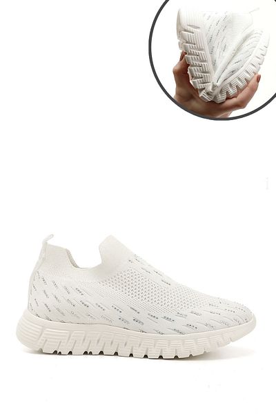 GÖNDERİ(R) Γυναικεία / Κορίτσια Λευκά Πλεκτά Comfort Sneaker με πέτρινους πάτους Memory Foam
