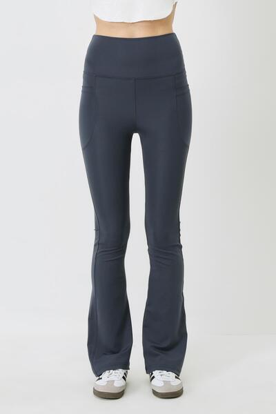 C&City Magas spanyol lábú sport leggings magas derékkal és zsebekkel 9405 - indigó