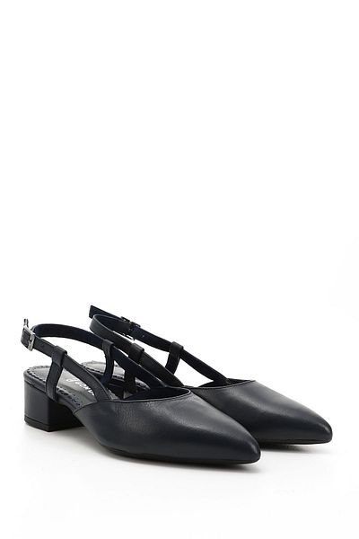 GÖNDERİ(R) Women's Navy Blue Antique Thick Heeled Open Back Genuine Leather Shoes