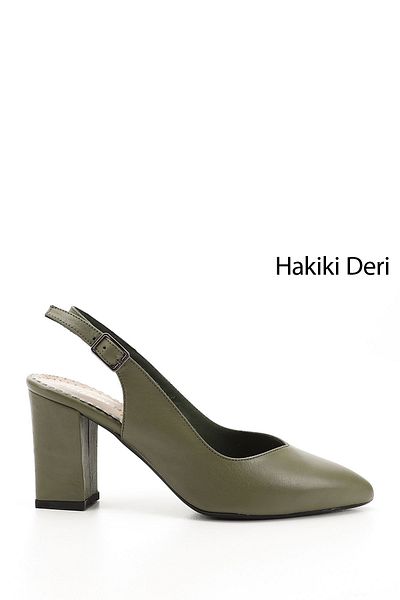 GÖNDERİ(R) Women/Girls Khaki Antique High Thick Heeled Open Back Genuine Leather Shoes