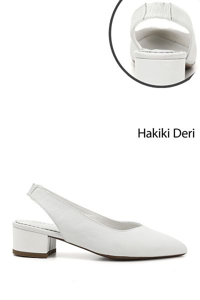 GÖNDERİ(R) Pantofi de damă, albi, cu toc gros, spate deschis, din piele naturală