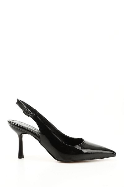 GÖNDERİ(R) Women / Girls Black Patent Leather Pointed Toe Goblet Heel Slingback Shoes
