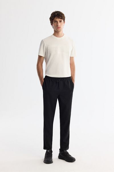 Avva Men's Black Side Pocket Elastic Waist Lace up Double Leg Jogger Pants E 003000