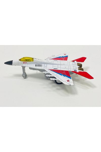 tmtoysandmore طائرة معدنية مقاتلة باللون الأزرق موديل F16 باللون الأبيض مع ضوء وصوت