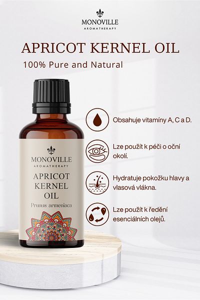 Monoville Olej z meruňkových jader 30 ml za studena lisovaný 100% čistý a přírodní (olej z meruňkových jader)