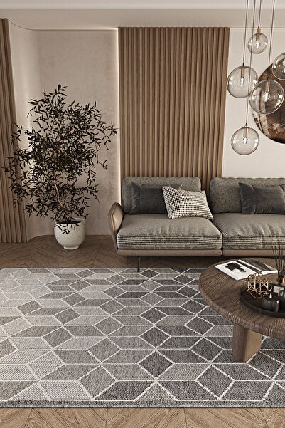 Cool Halı Elit 03 Gri Bukle Salon Halısı Modern Mutfak Halısı Geometrik Halı Yolluk Dekoratif Koridor Halısı