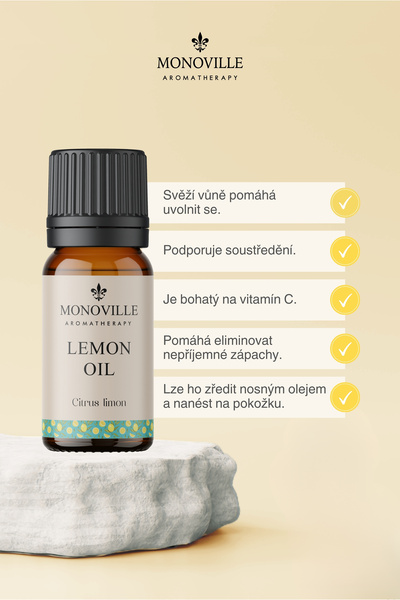Monoville Citronový olej 10 ml, pomerančový olej 10 ml Sada 2 ks 100% čistý a přírodní (citronový a pomerančový olej) 2x10 ml