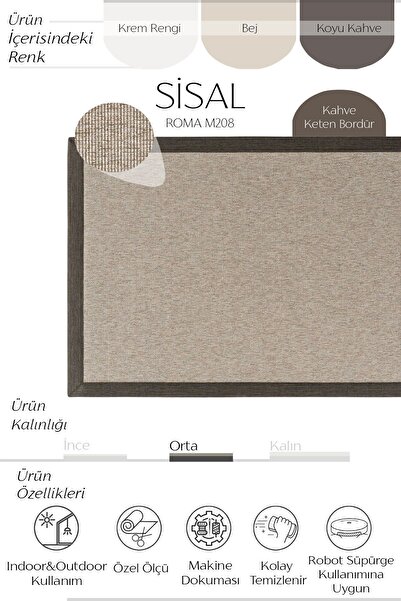 Cool Halı Roma M208 Hav Toz Vermez Kolay Temizlenen Hasır Doku Ince Düğüm Ithal Sisal Halı