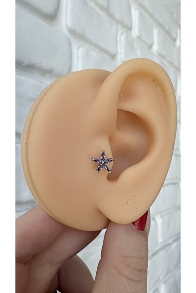 alysa jewelry Cerrahi çelik mor 5 yapraklı çiçek piercing