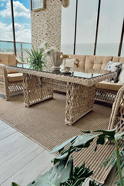 Cool Halı Madrid Natural Kahve Mutfak Halısı Jüt Hasır Doku Balkon Halısı Büro Ofis Halısı İşyeri Halısı (Son)