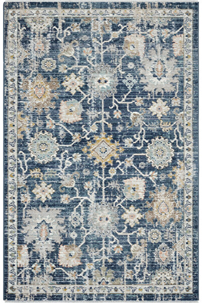 Cool Halı Zaraf Navy Blue Ethnic Bohemian Carpet – Thin Summer Vintage Woven Rug for Living Room & Hall