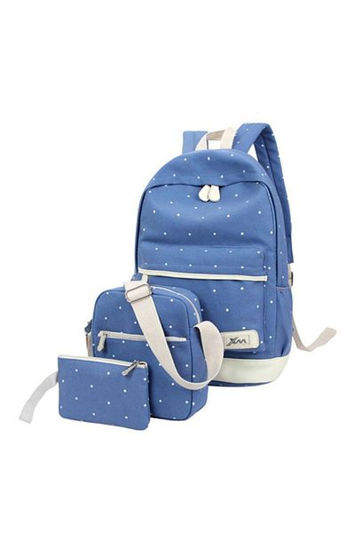 HALAMODO Zip Closure Backpack With Crossbody Bag And Pouch Blue