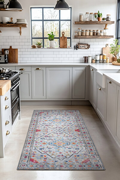 Cool Halı Private Gri Mutfak Halısı Yolluk Leke Tutmayan Tezgah Önü Mutfak Paspası Yıkanabilir Mutfak Kilimi