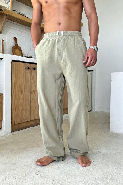 Flaw Wear Elastična struka, udobne kroj Lan pantalone kaki boje