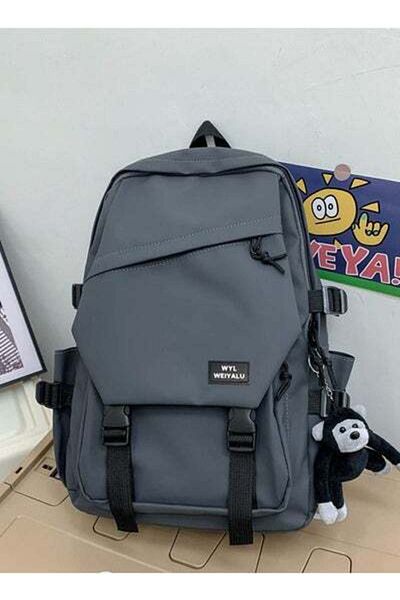 HALAMODO Polyester Water Resistant Flap Closure Backpack Brief Wear-resistant Bookbag Grey For Students
