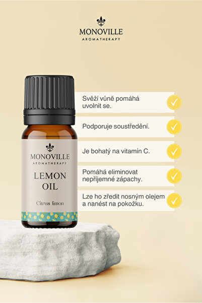 Monoville Citronový esenciální olej 10 ml 100% čistý a přírodní (citronový esenciální olej)