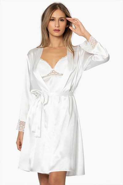 Pierre Cardin Satin Lace Women's Nightgown and Dressing Gown Set - 4285 Ecru