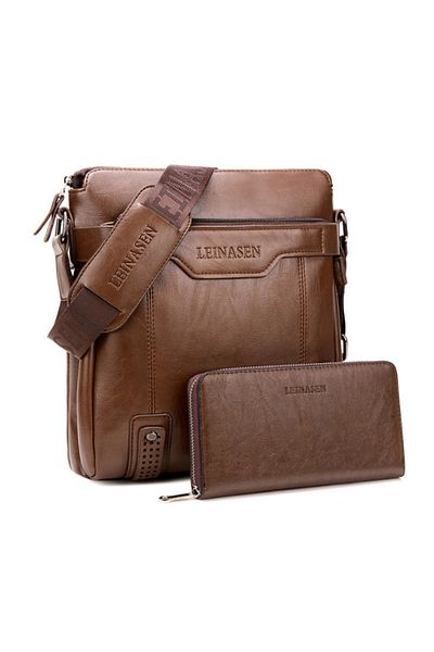 HALAMODO 2 Pack Business Bag Set Brown