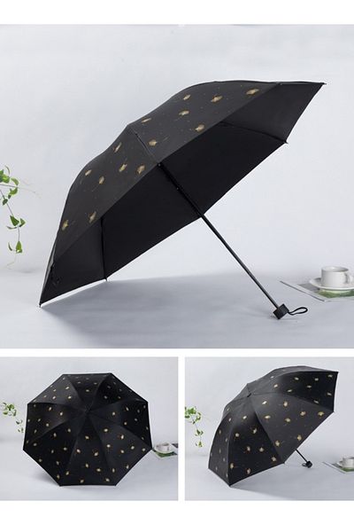HALAMODO 8Ribs Windproof Anti-UV Compact Umbrella Strong Portable Folding Umbrella for Rain\u0026Sun Black
