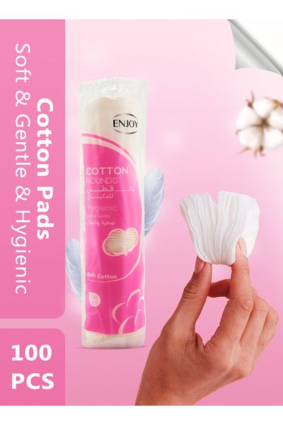 Enjoy 100% Pure Cotton Rounds – Ultra-Soft, Lint-Free Pads for Cleansing & Skincare (100 pcs)