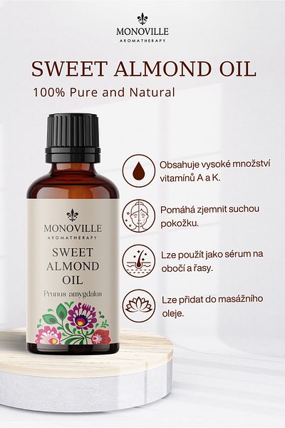 Monoville 30 ml oleje ze sladkých mandlí - 100% čistý a přírodní za studena lisovaný